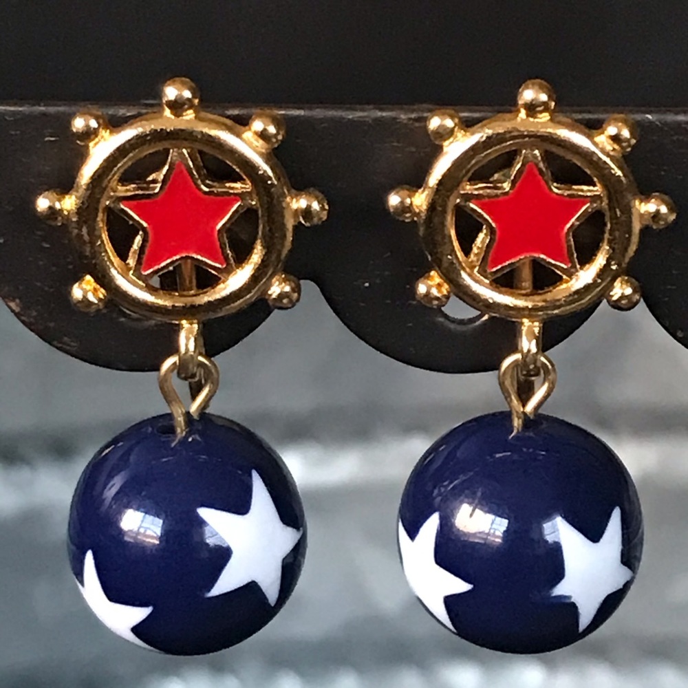 Patriotic Nautical Vintage Avon Red White Blue Earrings